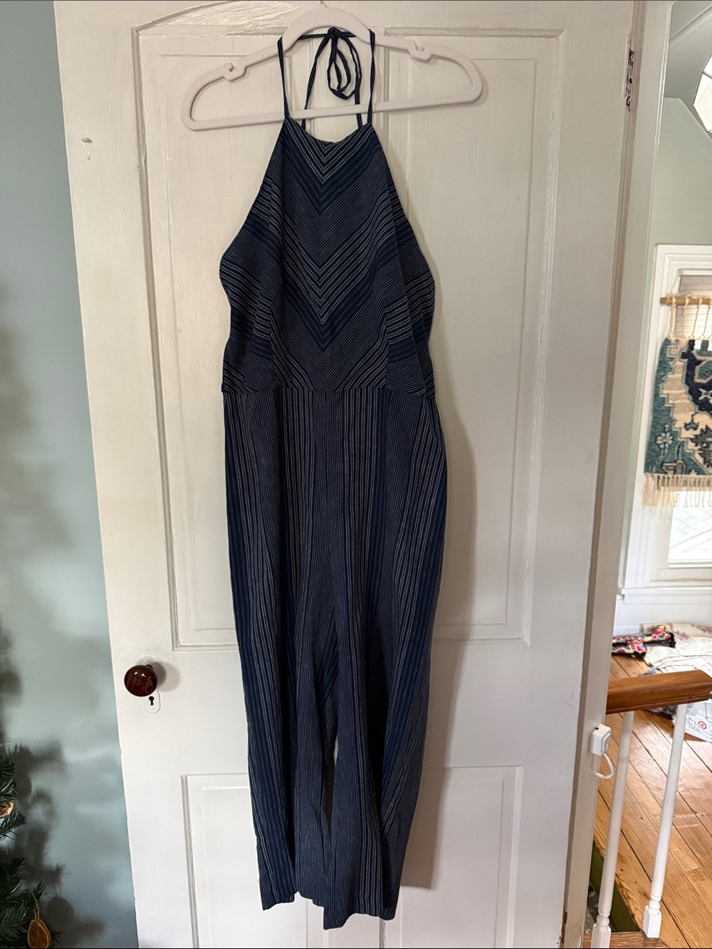 Belle Vere, Navy Striped Halter Jumpsuit